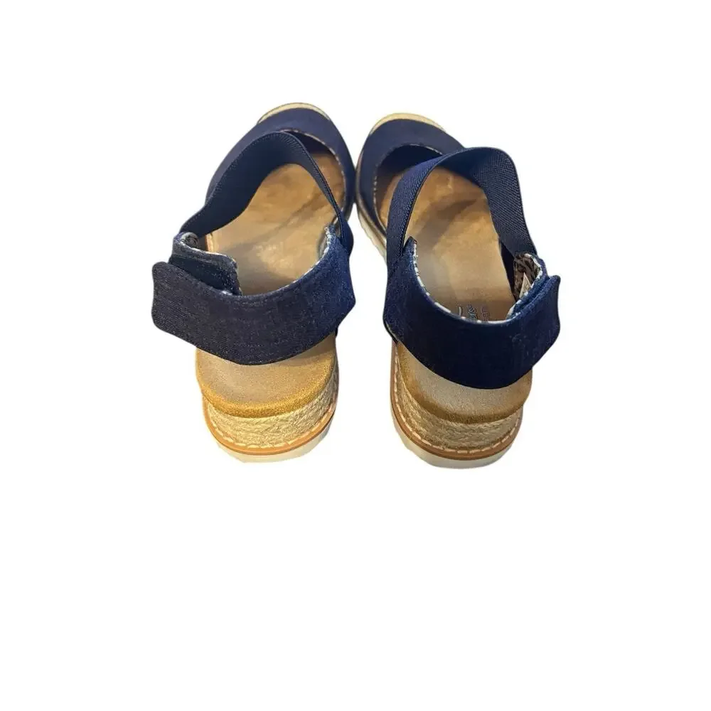 BOBS from Skechers Desert Kiss Wedge Sandals Navy Closed Toe Comfort Size 7